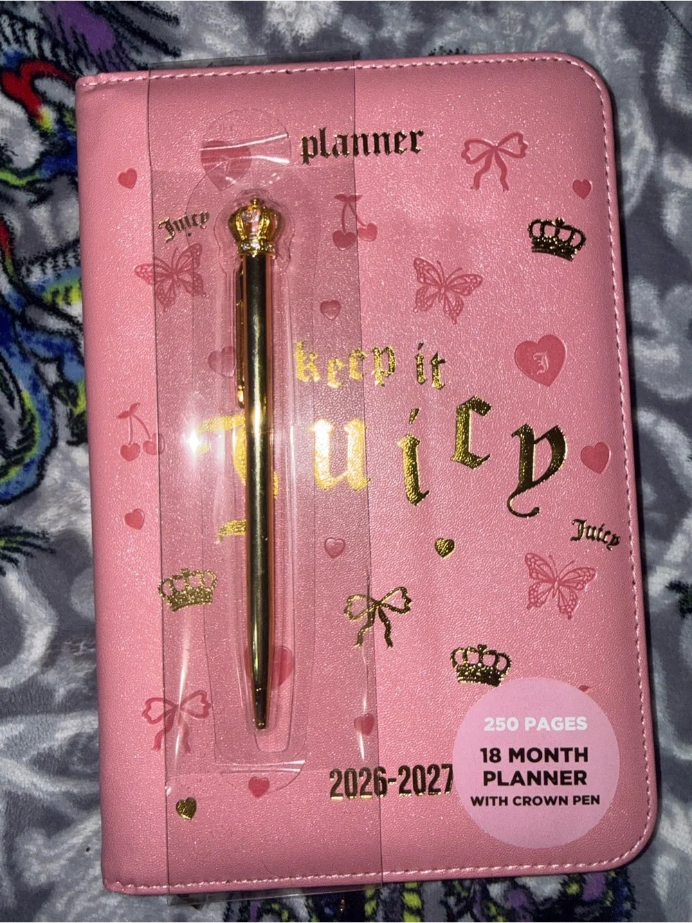 Juicy Couture Pink 2026-2027 Planner with Gold Crown Pen